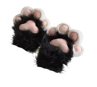Furry Paws - Furry Cat Paw Gloves | Fingerless Cat Gloves | Cute Animal Kitten Paw Fluffy Gloves | Cat Paw Gloves, Soft Hand Paw Equipment | Cat Paw Ha, Black and White, DD