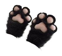 Furry Paws - Furry Cat Paw Gloves | Fingerless Cat Gloves | Cute Animal Kitten Paw Fluffy Gloves | Cat Paw Gloves, Soft Hand Paw Equipment | Cat Paw Ha, black, B