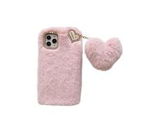 Furry Plush Case Compatible with Samsung Galaxy A21s Phone Case Fluffy Girls Cute Winter Warm Hair Handmade Soft TPU Bumper Glitter Diamond Cover Love Heart Fuzzy Ball Shockproof Cover(Pink)