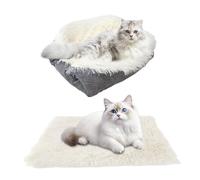 Furry Self Warming Cat Mat for Cats Small Dogs, 70*60cm Function 2 in 1 Soft Plush Blanket, Warm Furry Self Warming Cat Mat, Foldable washable Mat for Indoor Cats, Dogs, Rabbit, Small Pets Under 12.5K