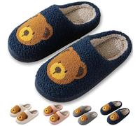 Furry Slippers for Women Men Winter Indoor Slippers Home Soft Autumn Winter Memory Foam Slippers Indoor Outdoor, navy blue bear101, 6/7 UK