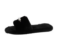 Furry Slippers Women's Outer Wear Hops Fashion Pearl Home A Word Slippers Black