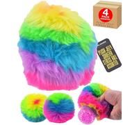 Furry Stress Ball for Sensory Play Rainbow Jelly Bead Texture Squeeze Toy Relieves Stress and Anxiety Plush Calming Tactile Sensory Toy for Children and Adults Handheld Fidget Focus 4 Pack