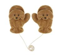 Furry Thermal Gloves Mittens for Women Cute Fluffy Cartoon Black Cat Brown Dog Hand Warmer Gloves Full Finger Cartoon Animal Fancy Dress Handwear with Hanging String for Halloween Cosplay Xmas Party