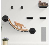 FURRY VIBES Cat Wall Shelves & Perches - 7-in-1 Cat Wall Furniture Set with Bed, Climbing Steps, Scratcher & Bridge Ladder - Black Bamboo Wall Cat Shelf for Indoor Cats
