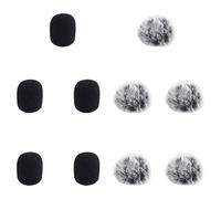 Furry Windscreen & Foam Cover Set for lavalier Lapel Microphone, Wind Muff Set for Mini Clip-On Lav MIC, 5-Pack of Each