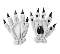 Furry Wolf Paw Claw Gloves Cute Dinosaur Paw Animal Cartoon Costume Thick Soft Winter Warm Gloves Plush Cat Claw Padded Hand Warmer Fancy Dress for Christmas Halloween Cosplay Party Accessory Unisex