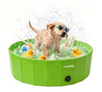 furrybaby Dog Paddling Pool for Small Dogs, Foldable Dog Pool, Puppy Pool for Gardens with PVC, Non-Slip Base & Drain Plug, Green, 80 x 20 cm, S
