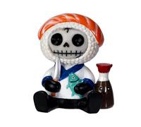 Furrybones Summit Collection Gifts Sake Sushi Chef Skeleton Figurine, Orange and White Decorative Statue with Soy Sauce Bottle, Halloween Kitchen Resin Collectible Decor 3.25" H