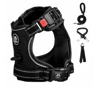 FURRYFECTION No-Pull Dog Harness Medium Dogs | French Bulldog Harness, Y-Shaped Reflective Oxford Vest with Padded Handle, Adjustable Straps & Front-Back Leash Clips, Training Collar and Lead Sets