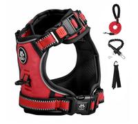 FURRYFECTION No Pull Dog Harness, Reflective Vest Harness with Leash No Choke Soft Padded Dog Vest, Adjustable Front Lead Dog Harnesses with Dog Seat Belt for Small Medium Large Dogs, Red, M