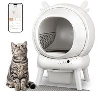 FurryKiddy Automatic Self Cleaning Litter Box, Cat Litter Box with APP Control, 65L Globe & Dual Safety Sensors, Robot Litter Box, 1 Roll Garbage Bags and Litter Mat, <35DB, for Multiple Cats, White