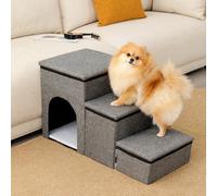 FURRYPAWS Upgraded 3-in-1 Dog Stairs for Bed & Sofa - Foldable Pet Steps with Dual Storage, Secure Anti-Slip Lids & Cozy Top Pet House - Ideal for Small, Senior, Short-leg & Injured Pets