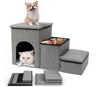 FURRYPAWS Upgraded 3-in-1 Dog Stairs for Bed & Sofa - Foldable Pet Steps with Dual Storage, Secure Anti-Slip Lids & Cozy Top Pet House - Ideal for Small, Senior, Short-leg & Injured Pets