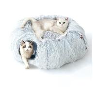 FURRYPAWS XL Cat Tunnel for Indoor Cats with Bed, Foldable Donut Cat Tunnel Bed, Interactive Cat Play Tunnel Toys for Cats, Kittens, Rabbits & Ferrets,160cm, Light Grey