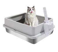 FURRYPAWS XL Stainless Steel Cat Litter Tray with Lid, 50L Extra Large Metal Cat Litter Box for Big Cats ，61x41x30cm, High Sided Litter Tray, With Litter Scoop