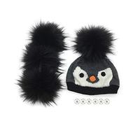 Furryvalley Pompom Faux Fur 4-Piece Knitting Set Handmade DIY Craft Bobble for Knitted Hat Scarves with Removable Press Studs, Adults, Unisex, Black, 16 cm, Extra Large