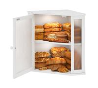 Furshus Corner Bread Box for Kitchen Countertop,Bread Storage for Homemade Bread, Double Layer Large Bamboo Kitchen Storage Bin with Window (White, Large)