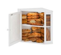 Furshus Corner Bread Box for Kitchen Countertop,Bread Storage for Homemade Bread, Double Layer Large Bamboo Kitchen Storage Bin with Window (White, Medium)