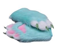 Fursuit paws gloves Multiple colors to choose from Furry claws Cosplay exhibition costumes Cat paw glove (light green, One Size)