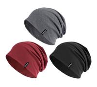 FURTALK Beanie Hats for Men Women Slouchy Skull Cap Unisex Cotton Summer Beanie Breathable Running Sleeping Chemo Headwear, Black+Drak Grey+Burgundy
