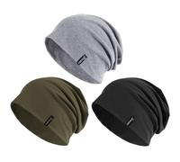 FURTALK Beanie Hats for Men Women Slouchy Skull Cap Unisex Cotton Summer Beanie Breathable Running Sleeping Chemo Headwear, Black+Light Grey+Olive Green