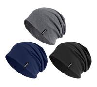 FURTALK Beanie Hats for Men Women Slouchy Skull Cap Unisex Cotton Summer Beanie Breathable Running Sleeping Chemo Headwear, Black+Drak Grey+Navy Blue