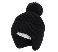 FURTALK Toddler Kids Winter Hat Baby Infant Beanie Fleece Lined Earflap Warm Knit Cute Pom Pom Hat Girls Boys Unisex, 2-6 Years, Black