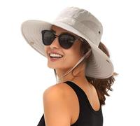 FURTALK Womens Sun Hat with Ponytail Hole Beach Hiking Summer Wide Brim UPF 80+ Outdoor Protection Foldable Bucket Hat, Beige
