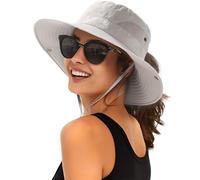 FURTALK Womens Sun Hat with Ponytail Hole Beach Hiking Summer Wide Brim UPF 80+ Outdoor Protection Foldable Bucket Hat, Light Grey
