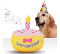 FurtasticFinds Dog Birthday Cake Toy 5.9", Plush Dog Gift with Electronic Music Box, Plays Happy Birthday Song & Puppy Bark Melody, Larger Pet Celebration Toy for All Breeds Dogs