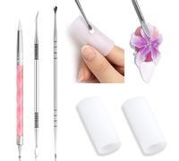 Furtherpretty 3D Nail Art Sculpting Tools Set, 3 Pack Dual-Head Carving Pens with 2 Silicone Finger Sleeves for Acrylic Gel Flowers Design, DIY Manicure Professional Salon Supplies for Nail Techs
