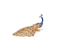 Furuida Trinket Box with Hinged Blue Peacock Crystal Ornament Decorative Hinged Jewelry Box Ring Store Luxurious Gift for Home Decor
