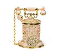 Furuida Vintage Telephone Trinket Box Hinged Enamel Hand Painted Jewelry Box Decorative Ornaments Gift for Home Decor (Pink)