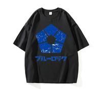 furuide Blue Lock Anime Graphic Print Black Cotton T-Shirt, Unisex Short Sleeve Casual Top (Black-2,XS)