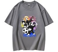 furuide Blue Lock Anime Graphic Print T-Shirt, Unisex Casual Breathable Pullover Top (Dark Grey,L)