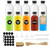 Furuising 10 Pack 120ml Glass Shot Bottles with Lids, 4oz Ginger Shot Bottles, Small Glass Bottle with 12 Hang Tag, 1 Pen, 4 Funnel, 1 Brush and Stickers for Ginger ale, Alcohol, Juice