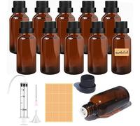 Furuising 10Pcs Amber Glass Bottles, 50ml Essential Oil Bottle, Empty Refillable Travel Liquid Dropper Bottles with 20ml Syringe Funnel Tube for Oils Perfume Aromatherapy