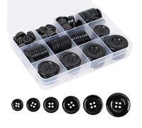 Furuising 140Pcs Large Black Buttons, 15mm-30mm Sewing Buttons for Cardigans, 4-Hole Round Buttons for Sewing, Resin Button with Storage Box for Cardigans Suit Coat Shirt and DIY Decoration