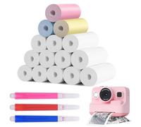 Furuising 15 Rolls Thermal Printer Paper for Kids Instant Print Camera, 12 White and 3 Colourful Kids Camera Paper Roll, 57 X 25mm Mini Printer Paper with 3 Colour Pens for Kids Instant Digital Camera