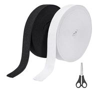 Furuising 2 Rolls White & Black Elastic for Sewing 20mm(3/4") Wide, 10M Each Flat Elastic Bands, Sewing Elastic Bands with Scissor, Stretchable Waistband for DIY, Wig Band, Trouser, Headbands