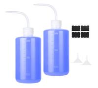 Furuising 2Pcs Safety Wash Bottle 500ml, 17oz Lab Wash Bottles, Plastic Squeeze Bottle for Lab, Clear Wash Squirty Bottles, Bend Mouth Tattoo Bottle with Scale, Labels for Plant Watering, Tattoo