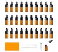 Furuising 30Pcs Mini Dropper Bottle, 3ml Lab Dropping Bottles, Refillable Pipette Dropper Bottle, Empty Glass Dropper Bottles with 2 Droppers, 1 Syringe for Essential Oils Perfume Cosmetic Liquid