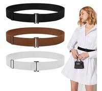 Furuising 3PCS Elastic Belt Women, Invisible Elasticated Belt for Women with Flat Buckle, Adjustable Elastic Band Waist Belt for Dresses Jeans Trousers
