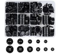 Furuising 404Pcs Black Buttons, 2 Hole & 4 Hole Resin Buttons with Storage Box for Sewing, Blazer, Knitting, Cardigans 10mm/11.5mm/12.5mm/18mm/20mm/23mm