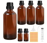 Furuising 4Pcs 100ml Amber Glass Bottles with 20ml Syringe, Funnel, Tube | Reusable Dropper Bottle with Black Caps with 2 * 10ml Empty Brown Small Bottles Screw Lid for Oils Perfume Aromatherapy