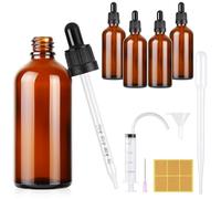 Furuising 4PCS 100ml Glass Dropper Bottle, Pipette Dropper Bottle, Reusable Amber Glass Dropper Bottles with 3ml Dropper, 20ml Syringe, Funnel, Stickers for Essential Oils Aromatherapy