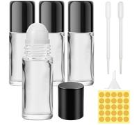 Furuising 4Pcs 30ml Roller Ball Bottles for Essential Oils,Glass Rollerball Bottles, Empty Roll on Bottle with Droppers, Stickers for Essential Oils, Perfume, Fragrance