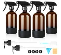 Furuising 4Pcs 480ml Glass Spray Bottles, Empty Spray Bottle for Cleaning, Hair, Refillable Amber Plant Sprayer Mister with Adjustable Nozzle for Squirt and Mist