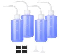 Furuising 4Pcs Safety Wash Bottle 250ml, 8oz Lab Wash Bottles, Plastic Squeeze Bottle for Lab, Clear Wash Squirty Bottles, Bend Mouth Tattoo Bottle with Scale, Labels for Plant Watering, Tattoo
